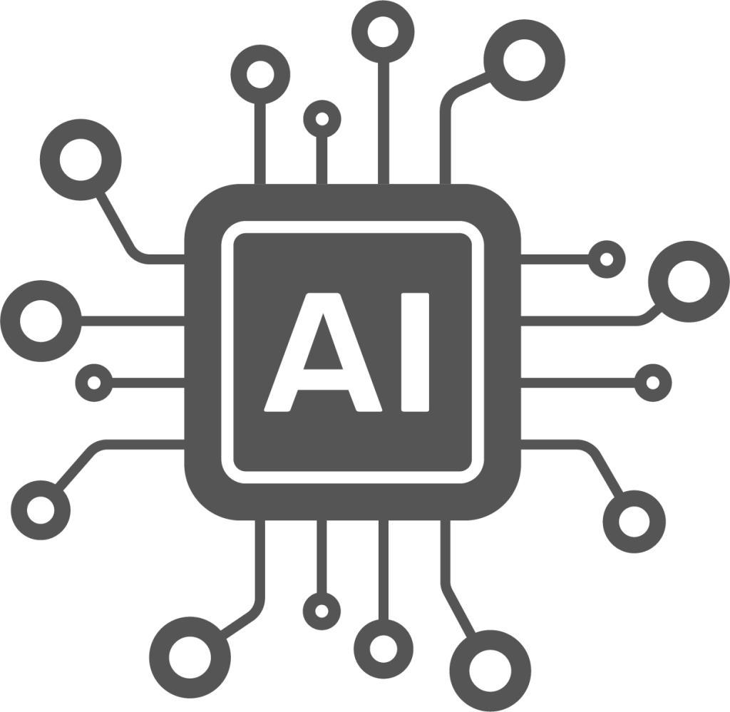 AI chip icon - a vector illustration depicting a chip with circuitry, symbolising artificial intelligence technology.