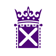 The Scottish parliament logo depicts a purple Saltire cross with a purple crown sitting on top.